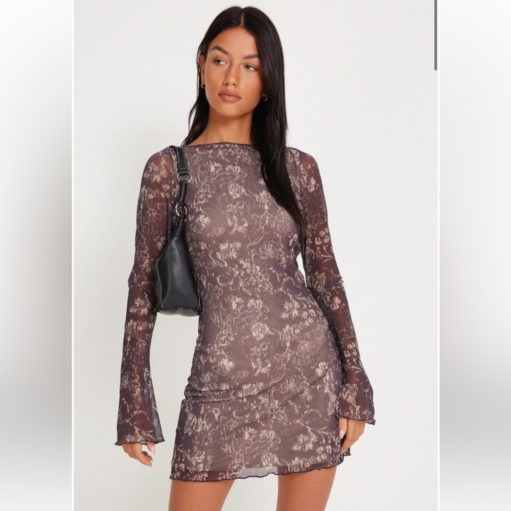 Sevila Long Sleeve Mini Dress In Botanical Dark Brown